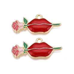 (123L) Белый крем непрозрачный блеск Стойки обшивки сплава эмали подвески, без кадмия, без никеля и без свинца, золотой свет, губы с розовым шармом, огнеупорный кирпич, 13x30x2.5 мм, отверстие : 2 мм