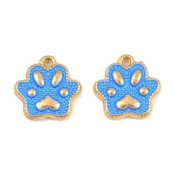 Dodger Blue 304 Stainless Steel Enamel Pendants, Paw Print Charms, Ion Plating(IP), Real 18K Gold Plated, Dodger Blue, 13x13x2.5mm, Hole: 1.2mm
