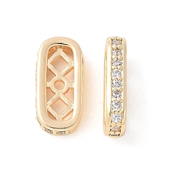 Настоящее золото 18K Латунные микропаве прозрачные кубические циркониевые распорки, без кадмия, без никеля и без свинца, овальные, 3-луночное, реальный 18 k позолоченный, 13.5x6.5x2.5 мм, отверстие : 1.2 мм