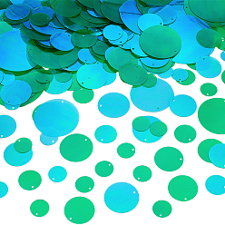 Зелено-Желтый 690шт 6 стиль переливающиеся ПВХ пайетки/блестки подвески, плоско-круглые, Аксессуары для орнаментов, зеленый желтый, 15~50 мм, отверстие : 1.2~1.5 мм