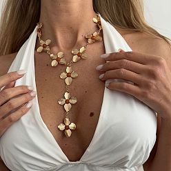 Золотой Женские подвески в виде цветов из железной смолы в виде кулонов., темно-оранжевый, золотые, 16.54 дюйм (42 см)