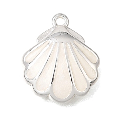 Old Lace Brass Enamel Pendants, Shell Shape Charms, Platinum, Old Lace, 14x12x28mm, Hole: 1mm