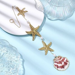 Золотой Подвески из ракушек и 304 нержавеющей стали с гальваническим покрытием, ловцы солнца из ракушек морских звезд, для наружного украшения сада, золотые, 379 мм