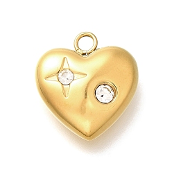 Кристалл 304 из нержавеющей стали горный хрусталь подвески, ионное покрытие (ip), реальный 14 k позолоченный, сердце, кристалл, 18.5x16.5x6.5 мм, отверстие : 2.5 мм