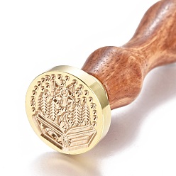 Oro Sello de sello de cera de latón, con mango de madera, para decoración de postes, fabricación de tarjetas de bricolaje, patrón temático mágico, dorado, 90x26 mm