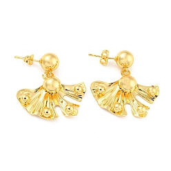 Real 18K Gold Plated Rack Plating Brass Fan Dangle Stud Earrings, Long-Lasting Plated, Lead Free & Cadmium Free, Real 18K Gold Plated, 32x29mm