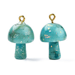 Средний Бирюзовый Природного кварца подвески, с петлями из сплава с покрытием из светлого золота и натуральным опалом, окрашенная и подогревом, гриб, средне бирюзовый, 26.5x16 мм, отверстие : 2 мм