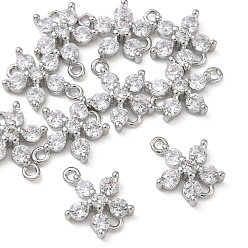 Platino Dijes conectores de latón pavé de circonita cúbica transparente de Shegrace, enlaces de flores, sin cadmio, plomo, níquel, Platino, 11x9.5x3 mm, agujero: 1 mm