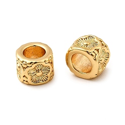 Настоящее золото 18K Латунные бусины, колонки с цветочным узором, без никеля , реальный 18 k позолоченный, 5x3.8 мм, отверстие : 3 мм