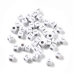 Letter T Непрозрачные акриловые бусины, квадрат с буквой, серебристого металла, обвитыми, Письмо T, 5x5x5 мм, отверстие : 2 мм, о 5000ocs