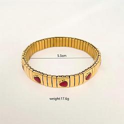 Золотой 304 эластичные браслеты из нержавеющей стали с эмалью для женщин, клубника, золотые, внутренний диаметр: 2-1/8 дюйм (5.5 см)