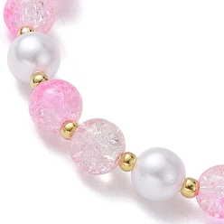 Pearl Pink Imitation Pearl Glass & Acrylic Round Beaded Stretch Bracelets, with Alloy Bowknot Charms, Pearl Pink, Inner Diameter: 2 inch(5cm)