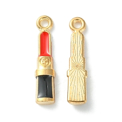 Red Alloy Enamel Pendants, Lipstick Charm, Golden, Red, 19x4x2.5mm, Hole: 1.5mm