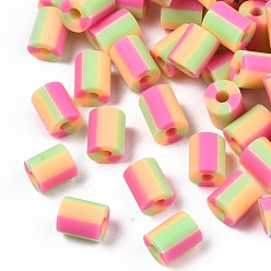 Pale Green Handmade Polymer Clay Beads,  3 Tone, Column, Pale Green, 5x2.5~6.5mm, Hole: 1.8mm