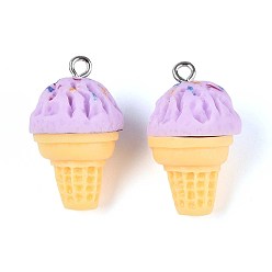 Лиловый Непрозрачные подвески смолы, мороженое, с платиновым тоном железная петля, сирень, 25.5~27x14.5~16 мм, отверстие : 2 мм