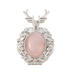 Розовый Кварц Природного розового кварца подвески, с фурнитурой сплавочной платины тон, олени прелести, 56x33x4 мм, отверстие : 5x8 мм