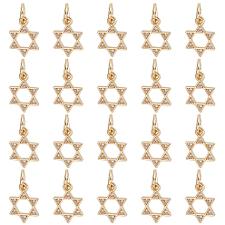 Настоящее золото 14K 20 шт. Латунные брелоки из прозрачного кубического циркония с микропаве, звезда Давида, с целью перехода в кольце, без кадмия и без свинца, реальный 14 k позолоченный, 12.5x9x1 мм, отверстие : 3 мм