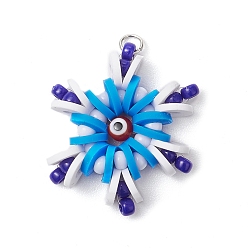 Темно-Голубой Круглые подвески из полимерной глины и снежинок ручной работы, а также стеклянные подвески-лэмпворк, глубокое синее небо, 26x26x6 мм, отверстие : 2.5 мм
