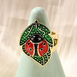 Настоящее золото 16K Латунные эмалевые регулируемые открытые манжеты для женщин, без кадмия и без свинца, божья коровка, реальный 16 k позолоченный, реальный 16 k позолоченный, 27x19 мм