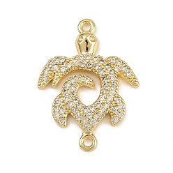 Turtle Летние латунные микропаве прозрачные кубические цирконии морские животные соединительные подвески, долговечный, без кадмия и без свинца, стойки покрытие, золотые, черепаха, 24x17x2.5 мм, отверстие : 1.2 мм