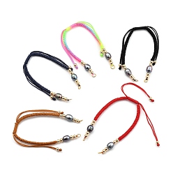 (52) Непрозрачная лаванда Регулируемый плетеный браслет из нейлоновой нити, с латунной бисера, бусины из натурального культивированного пресноводного жемчуга и прыжковые кольца 304 из нержавеющей стали, разноцветные, 6-7/8 дюйм ~ 11-5/8 дюйм (17.3~29.5 см), 3.7 мм, отверстие : 3.6 мм