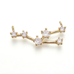 Телец Латунные микро проложить кубического циркония подвески, двенадцать созвездий, золотые, Телец, 10.5~11.5x27x3 мм, отверстие : 1.5 мм