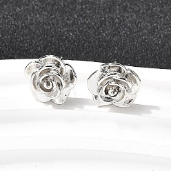 Платина Серьги-гвоздики в виде цветка из латуни, стойки покрытие, долговечный, без кадмия и без свинца, платина, 11.5x12.5 мм