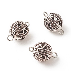 Antique Silver & Stainless Steel Color Tibetan Style Alloy Connector Charms, with 304 Stainless Steel Loops, Round, Antique Silver & Stainless Steel Color, 15.5x10mm, Hole: 2mm