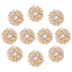 Light Gold 10 шт. 1 пуговицы из сплава со стразами и отверстиями, плоско-круглые, золотой свет, 18x17x8 мм, отверстие : 2.5 мм