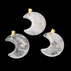 Хрусталь Природного кварца хрустальных подвесок, с микропаве из кубического циркония на латунной основе и фурнитурой из нержавеющей стали., амулеты в виде луны из горного хрусталя, золотые, 201 мм, отверстие : 23x21x6.5 мм