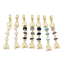 Mixed Stone Brass Pave Cubic Zirconia Clear Cubic Zirconia & Natural Amethyst & Enamel European Dangle Charms, Large Hole Charms, Fish, Rack Plating, Long-Lasting Plated, Cadmium Free & Lead Free, Real 18K Gold Plated, 54.5mm, Hole: 5.5mm