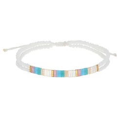 Белый Браслеты в богемном стиле из стеклянного бисера и пластиковых бусин, сплетенных вместе, плетеные браслеты из полиэфирного шнура для женщин, белые, 11.02 дюйм (28 см)