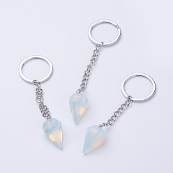 Опал Брелок из опалита, с железными брелками и латунью, конус / шип / маятник, платина, 95~123 мм, 29~30x14~15 мм