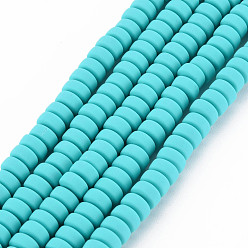 Dark Turquoise Handmade Polymer Clay Beads Strands, for DIY Jewelry Crafts Supplies, Flat Round, Dark Turquoise, 6~7x3mm, Hole: 1.5mm, about 113~116pcs/strand, 15.55 inch~16.14 inch(39.5~41cm)
