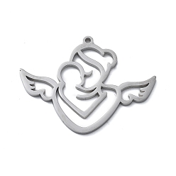 Нержавеющая Сталь Цвет День матери 304 кулоны из нержавеющей стали, лазерная резка, ангел мама очарование, анти-тускнение, цвет нержавеющей стали, 29.5x37.5x1.3 мм, отверстие : 1.5 мм