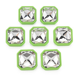 Lawn Green Crystal Rhinestone Square Stud Earrings with 925 Sterling Silver Pins for Women, Lawn Green, 22.5x22.5mm, Pin: 0.6mm