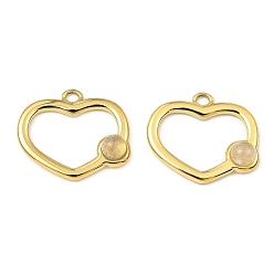 Лабрадорита Природные подвески лабрадорита, ионное покрытие (ip) 316 подвески в форме сердца из нержавеющей стали, реальный 24 k позолоченный, 15.5x18x4 мм, отверстие : 1.6 мм