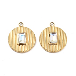 Настоящее золото 18K Ионное покрытие (ip) 304 кулон из нержавеющей стали, со стразами, плоско-круглые, реальный 18 k позолоченный, 19x16x4 мм, отверстие : 1.8 мм
