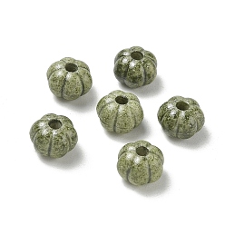 Olive Drab Vintage Handmade Porcelain Beads, Fancy Antique Glazed Porcelain, Pumpkin, Olive Drab, 10~10.5x7mm, Hole: 3mm