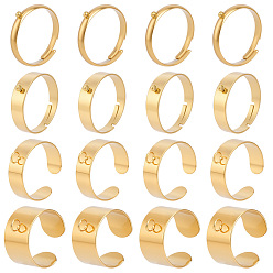 Золотой 16 шт. 4 варианты дизайна 304 основания колец из нержавеющей стали, регулируемое кольцо на палец, золотые, внутренний диаметр: 17~18 мм, 4 шт / стиль