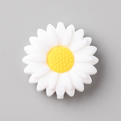 Белый Пищевые экологически чистые силиконовые бусины, маргаритка, белые, 30x9 мм, отверстие : 2.5 мм