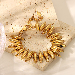 Настоящее золото 18K 304 браслеты из нержавеющей стали с бусинами для женщин, двухконусные, реальный 18 k позолоченный, 7-1/8 дюйм (18.2 см)