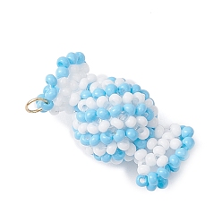Светло-Голубой Подвески-конфеты из стеклянных бусин, с 304 кольцами из нержавеющей стали, реальный 18 k позолоченный, Небесно-голубой, 14x25x13.5 мм, отверстие : 2.5 мм
