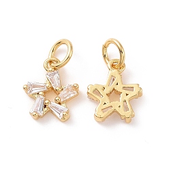 Real 18K Gold Plated Star Brass Micro Pave Clear Cubic Zirconia Charms, with Jump Rings, Cadmium Free & Nickel Free & Lead Free, Real 18K Gold Plated, 10.5x8.5x2mm, Hole: 3mm