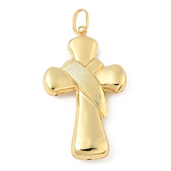 Настоящее золото 18K Крест латунный большой подвесной, стойки покрытие, долговечный, без кадмия и без свинца, с целью перехода в кольце, реальный 18 k позолоченный, 65x39x10 мм, отверстие : 9.5x6.5 мм