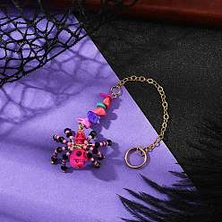 Синтетическая Бирюза Подвеска в виде паука и черепа на тему Хэллоуина из окрашенной синтетической бирюзы и стеклянных бусин, с драгоценными камнями и латунными цепями, 156 мм, отверстие : 17 мм