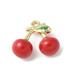Настоящее золото 18K Латунь эмаль подвески, стойки покрытие, долговечный, вишневое очарование, реальный 18 k позолоченный, 12x14x6 мм, отверстие : 1.4 мм