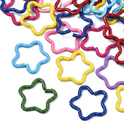 Mixed Color Spray Painted Iron Linking Rings, Quick Link Connector, Cadmium Free & Nickel Free & Lead Free, Hammered Flower, Mixed Color, 15.5x16x1.5mm, Inner Diameter: 11.5x13.5mm
