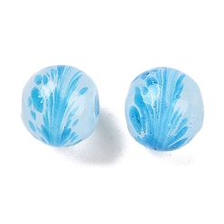 Темно-Голубой Бусины лэмпворк , круглая с цветком, глубокое синее небо, 9x10 мм, отверстие : 1.6 мм