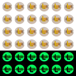 Letter L 50G Luminous Transparent Acrylic Beads, Flat Round with Letter, Glow in the Dark, Golden Metal Enlaced, Letter L, 7x4mm, Hole: 1.8mm, about 370pcs/50g